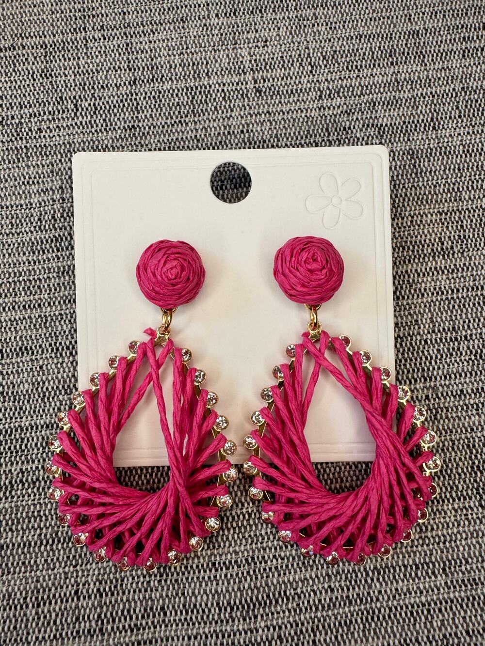 Pink Rattan Woven Earrings Boho Earrings Bright Pink Accessories NEW!